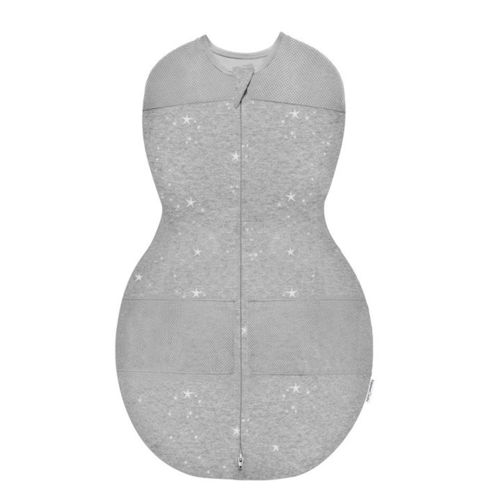 Happiest Baby Sleepea Sack Swaddle Wrap Size Large in Grey Melange with Stars